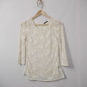 Massimo Dutti Lace Off-White Floral Top Size 36